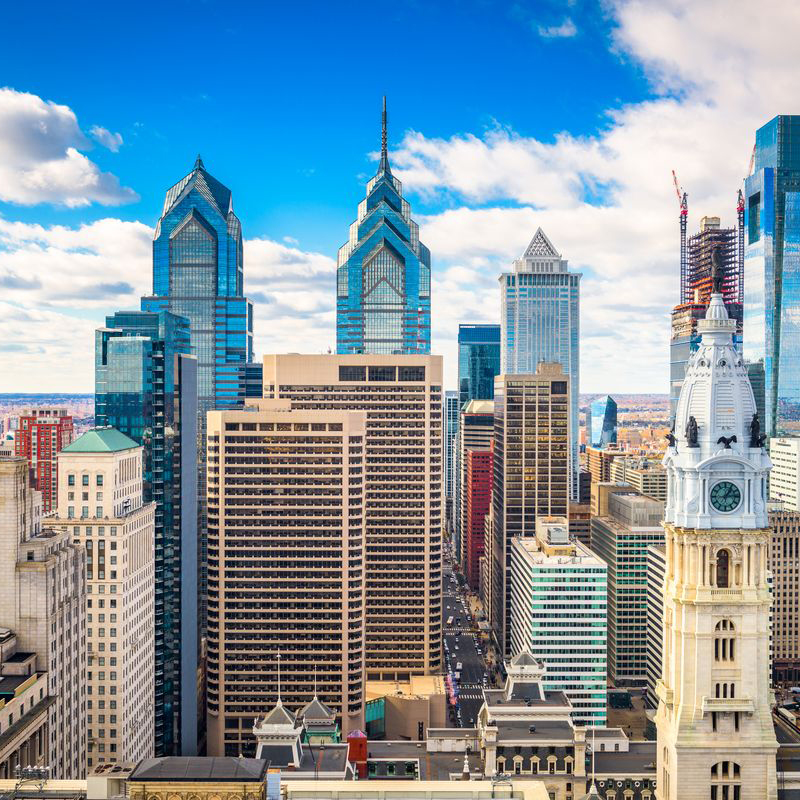 Philadephia Philly skyline Christmas trees